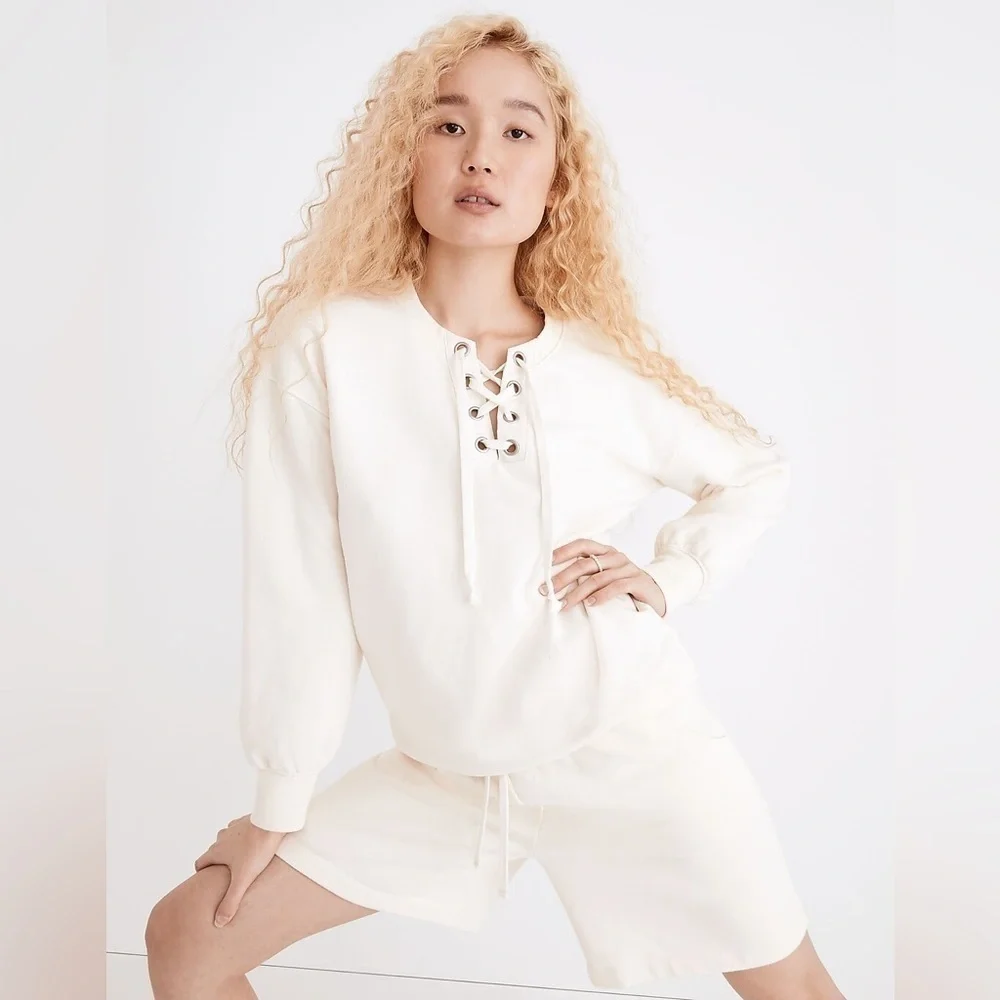 J Crew Item ND813 Cotton-Hemp Lace-Up Sweatshirt